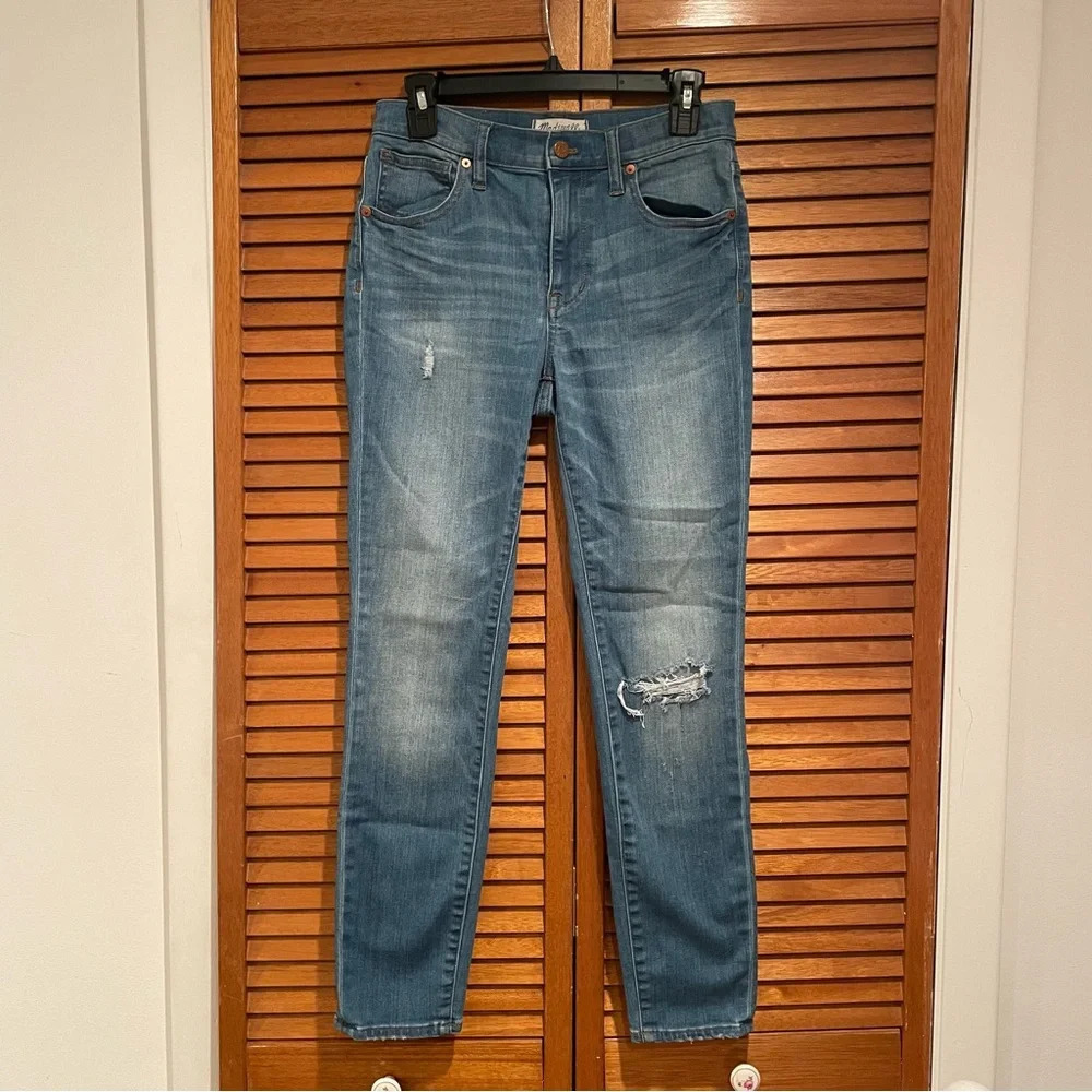Madewell Women’s 9” High Riser Skinny Skinny Ripped Denim Jeans Sz 27